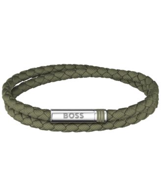Men Ares Summer Stainless Steel Green Nylon Cord Bracelet