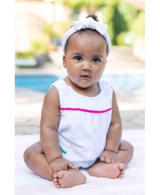 Baby Girl Terry Romper With Pom Poms