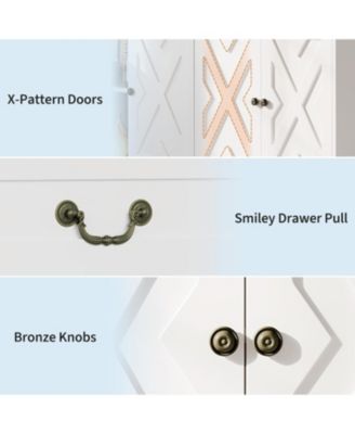 57 Inch Farmhouse Buffet Cabinet with Storage, White Sideboard with 4 Doors & 2 Drawers, Adjustable Shelves Coffee Bar Cabinet