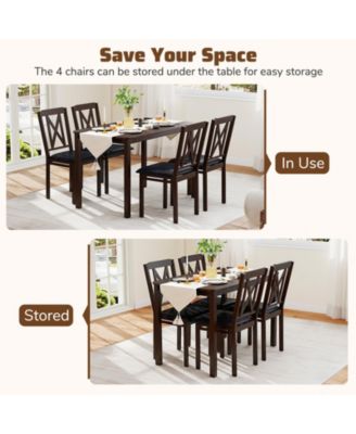 Modern 5 Piece Dining Table Set with Wide Top and Wood Legs