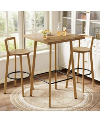 Bar Set, Bar Table and Chairs, 39.4" H Square Bistro Pub Table with 2 Chairs, Bar Height Table with Footrest, Small Cocktail Tables