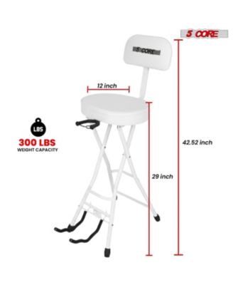 Guitar Stool 3.15" Padded Chair w Backrest Foldable Music Seat Built in Foot Rest Guitar Stand
