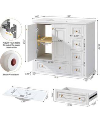 36-Inch Bathroom Vanity with Ceramic Sink Combo, Freestanding Bathroom Storage Vanity Cabinet with 2 Doors & 4 Drawers And Undermount Sink