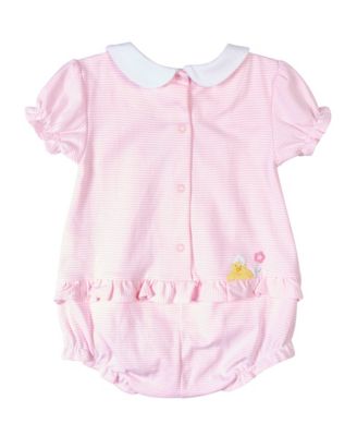 Baby Girl Stripe Knit Romper With Flowers & Chick