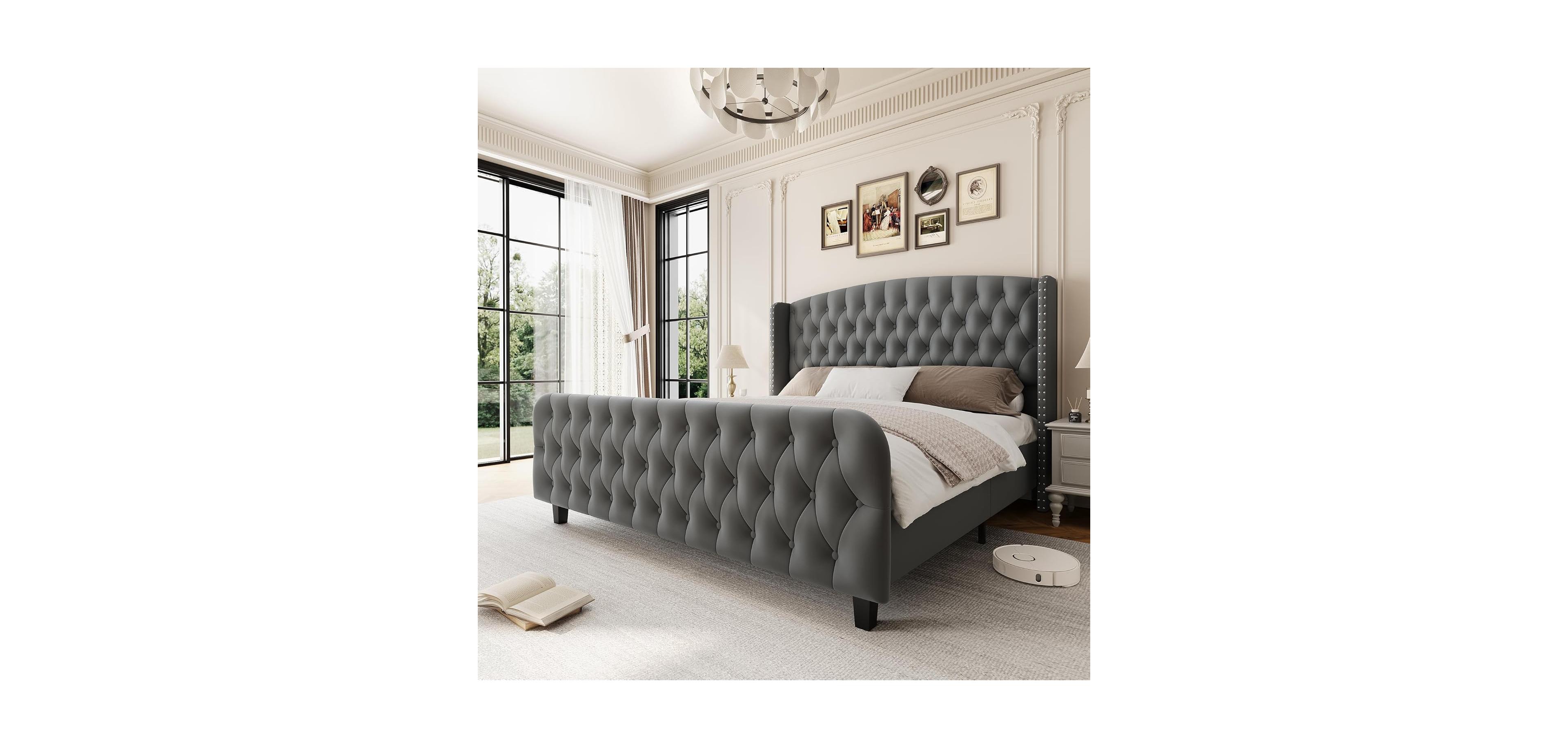 gaomon Queen Led Bed Frame with Storage Headboard & Drawers - No Box Spring Needed