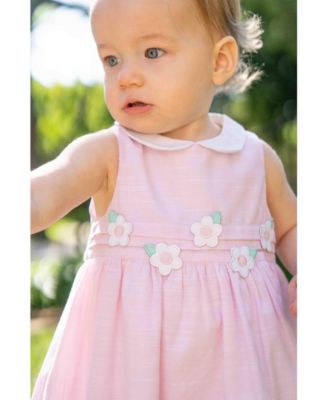 Baby Girl Linen Look Dress & Bloomer With Flowers