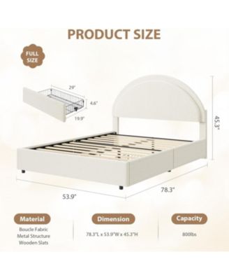 Boucle Bed Frame with 2 Storage Drawers, Soft Upholstered Platform Bed Frame with Round Headboard, Heavy Duty, Wooden Slats, Noise Free