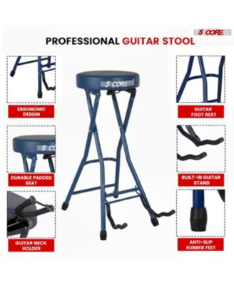 Guitar Stool 3.15" Padded Chair Foldable Heavy Duty Music Seat Built in Foot Rest Guitar Stand