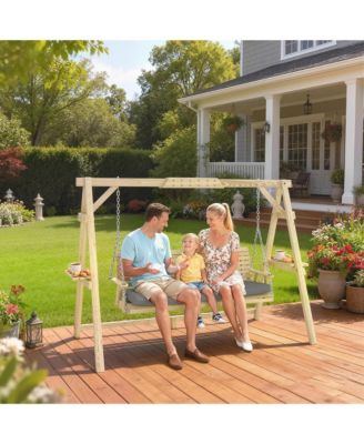 3 Seat Porch Swing with Cushion and Side Trays