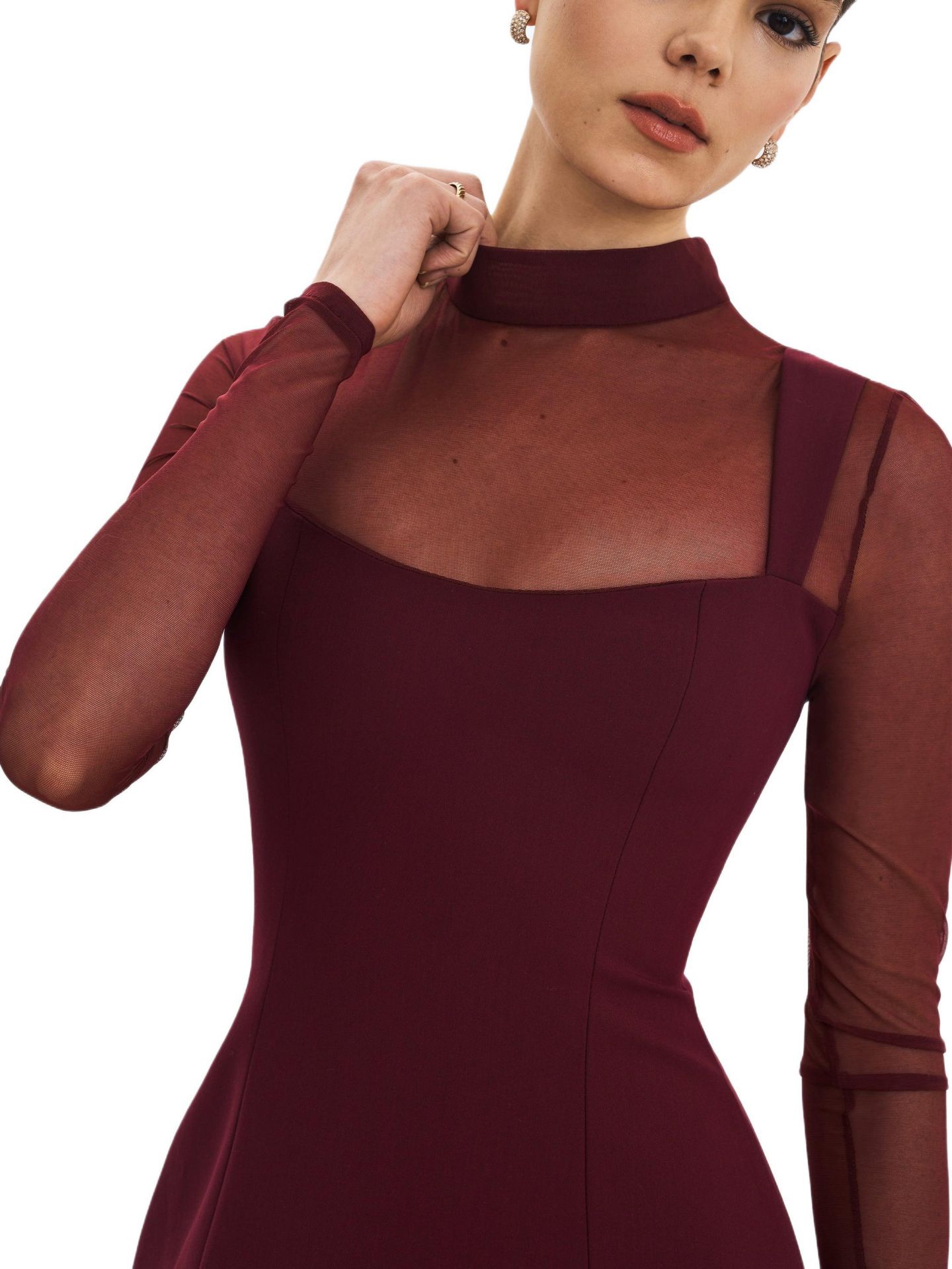Женское платье Miss Circle Natasha Burgundy Faux Two-Piece Turtleneck Mini, цвет: Бордовый — фото 2