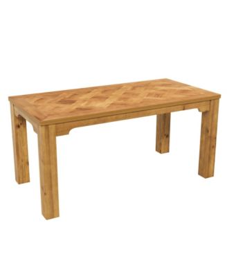 63-Inch Solid Wood Dining Table for 6, Rectangle Kitchen Dinner Table with Vintage Feltre Modular Geometric Design,Large Kitchen Table