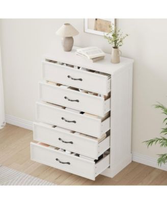 5 Drawer Dresser for Bedroom, Wooden 5 Chest of Drawers 43in Tall with Large Storage Drawers, Modern Dresser Organizer Closet for Living Room