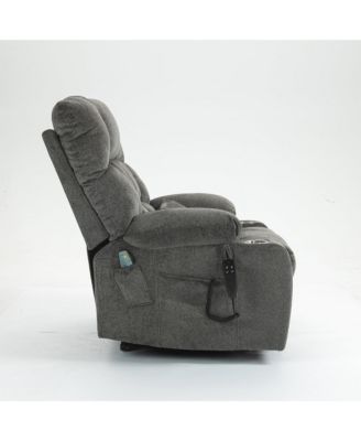 Chenille Lift Recliner with Heat and Massage, 2 Pockets, 2 Cup Holder, 2 Remote, OKIN Motor, Dark Grey