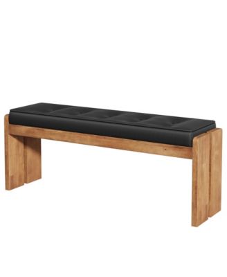 47-Inch Solid Wood Entryway Bench, Modern End of Bed Bench with Button-Tufted Leather Pad and Wooden Legs