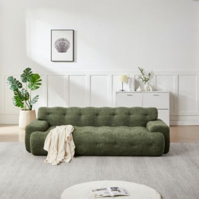 87.4 Inch Tufted 3-Seater Sofa with Square Arms, Soft Chenille Fabric Cloud Sofa