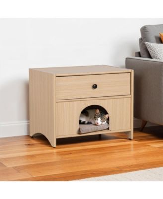 Mid-Century Modern Accent Table with Drawer, Natural Finish Pet Furniture