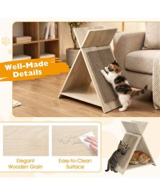 Space-Saving Cat Scratcher Lounge Combo with Tunnel, 3-in-1 Multi-Level Furniture with Scratching Surface & Wooden Perch