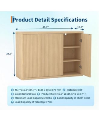 46.7" Buffet Sideboard Cabinet with Storage, Modern Fluted ent Credenza with Adjustable Shelves and 3 Doors, Wood Coffee Bar Console Table