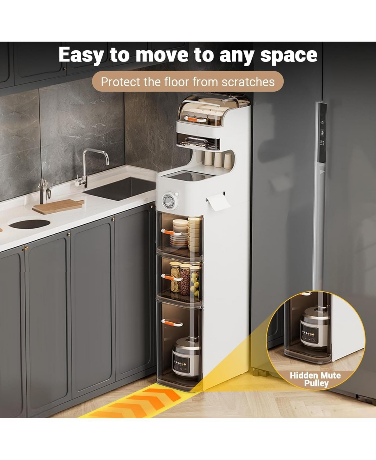 gaomon 7-Tier Waterproof Plastic Storage Cabinet,Narrow Bathroom Storage with Transparent Doors, Tissue Holder & Flip-Top Compartment