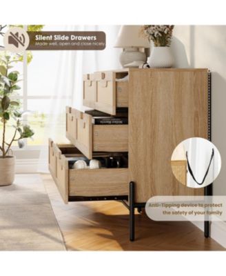 Rattan 6 Drawer Dresser for Bedroom, Modern Farmhouse Wooden Storage Cabinet with Legs, Dressers & Chests of Drawers