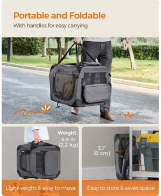 24" Steel Frame, Mesh Windows, Storage Pockets, 15–24 lb Foldable Soft Dog Crate, Portable Carrier