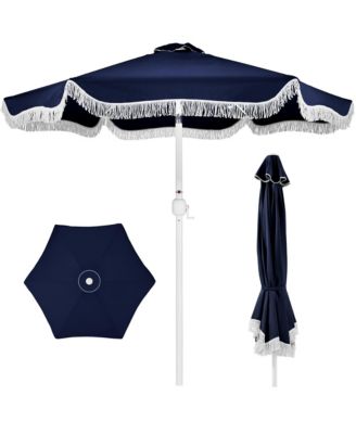 9feet UPF50+ Market Umbrella with Fringe & Tilt Steel Pole Patio Sunshade