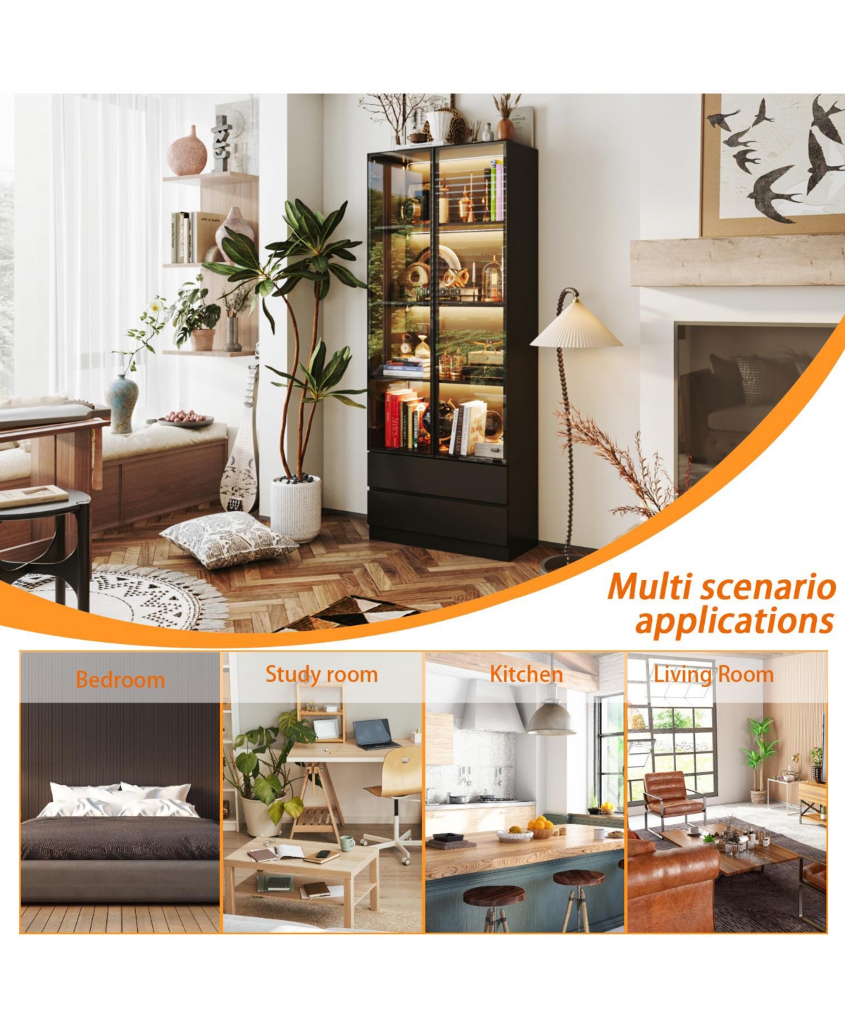 Famapy White Wood Buffet Sideboard Storage Cabinet 3-Drawers 2-Cabinets Shelves