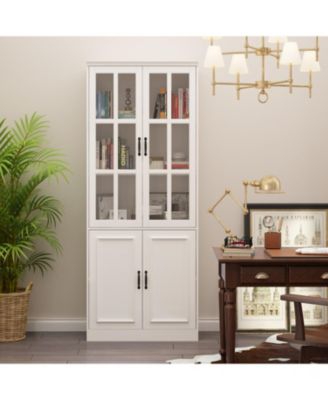 Bookcase Bookshelf with 5 Storage Shelves & 2 Glass Doors, Display Storage Cabinet for Home Office, Living Room