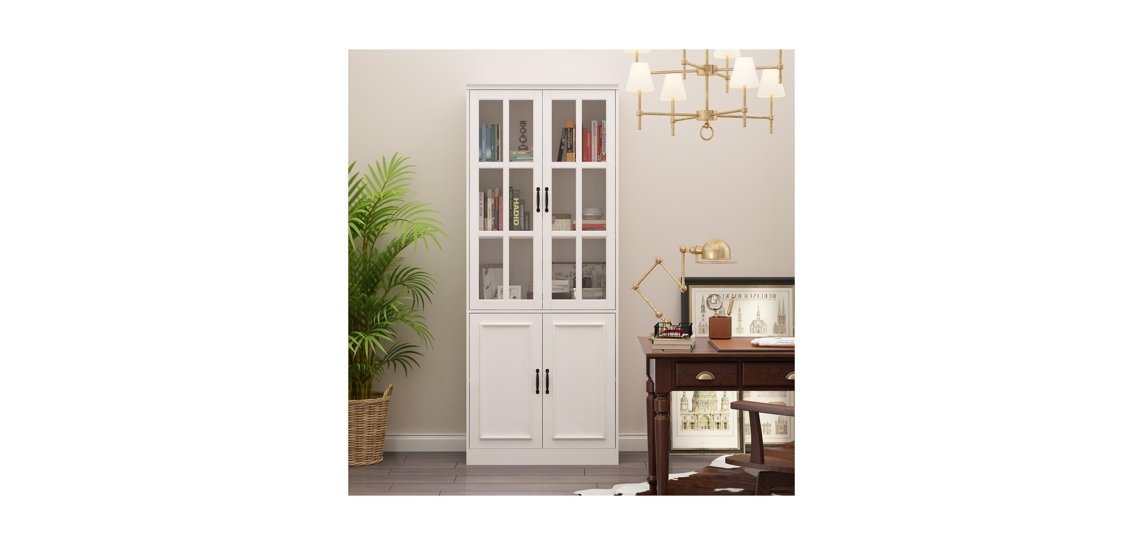 Famapy White Wooden 6 Shelves Standard Bookcase, Storage Cabinet