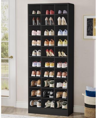 10-Tier Wooden Shoe Storage Cabinet with 30 Cubbies, Freestanding Tall Shoe Rack Organizer