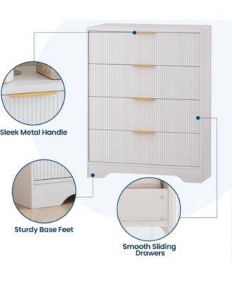 Patikuin 4 Drawer Dresser for Bedroom, Modern Chest of Drawers with Waveform Fluted Panel, Tall Wood Storage Dresser for Nursery, Hallway