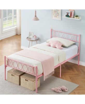 Twin XL Metal Bed Frame with Heart Design Headboard, Underbed Storage, No Box Spring Required