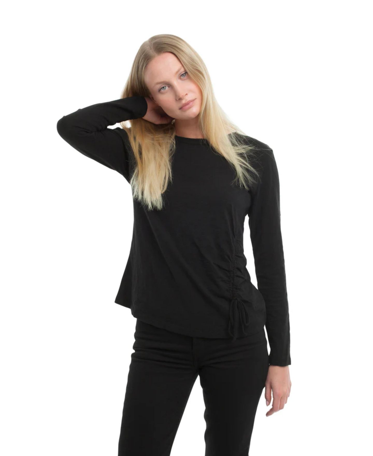 Женская футболка WILT Clothing Long Sleeve Ruched Side, цвет: Чёрный — фото 4