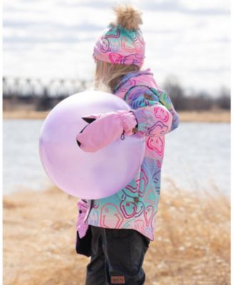 Girl Stretch Jersey Hat Multicolored Printed Smileys with Pompom - Toddler|Child