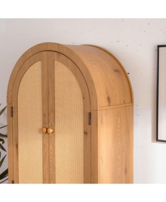 Arched Kitchen Pantry Cabinet, 63.39" Tall Arched Bookcase Rattan Storage Cabinet with Doors Adjustable Shelves