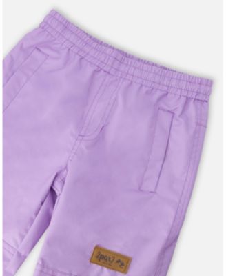 Girl 3-in-1 Two-Piece Mid-Season Outerwear with Solid Pants Set Purple Daisy Print - Toddler