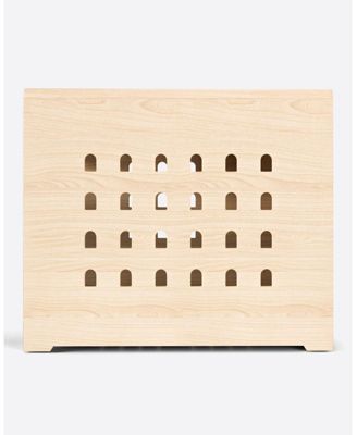 37-Inch Oak Dog Crate Furniture with Charging Station, Large Indoor Wood Kennel Side Table with Flip Up Acrylic Door