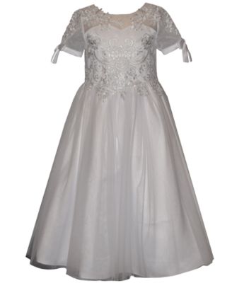 Girls' 7-16 Applique Detail Short-Sleeve Communion Dress