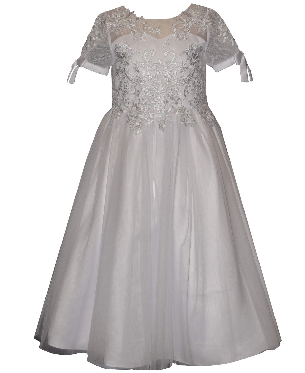 Bonnie Jean Girls' 7-16 Applique Detail Short-Sleeve Communion Dress