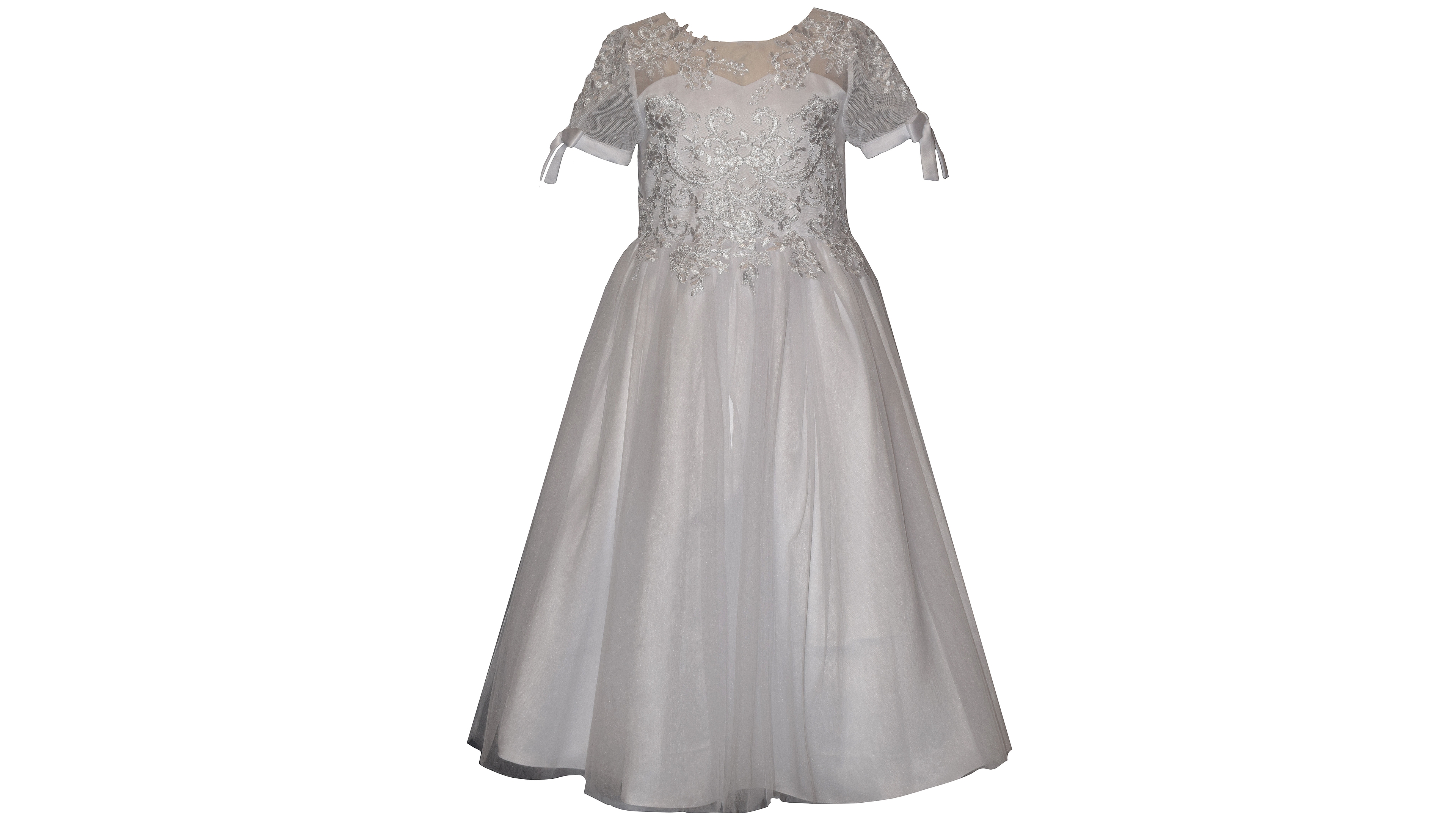 Bonnie Jean Girls' 7-16 Applique Detail Short-Sleeve Communion Dress