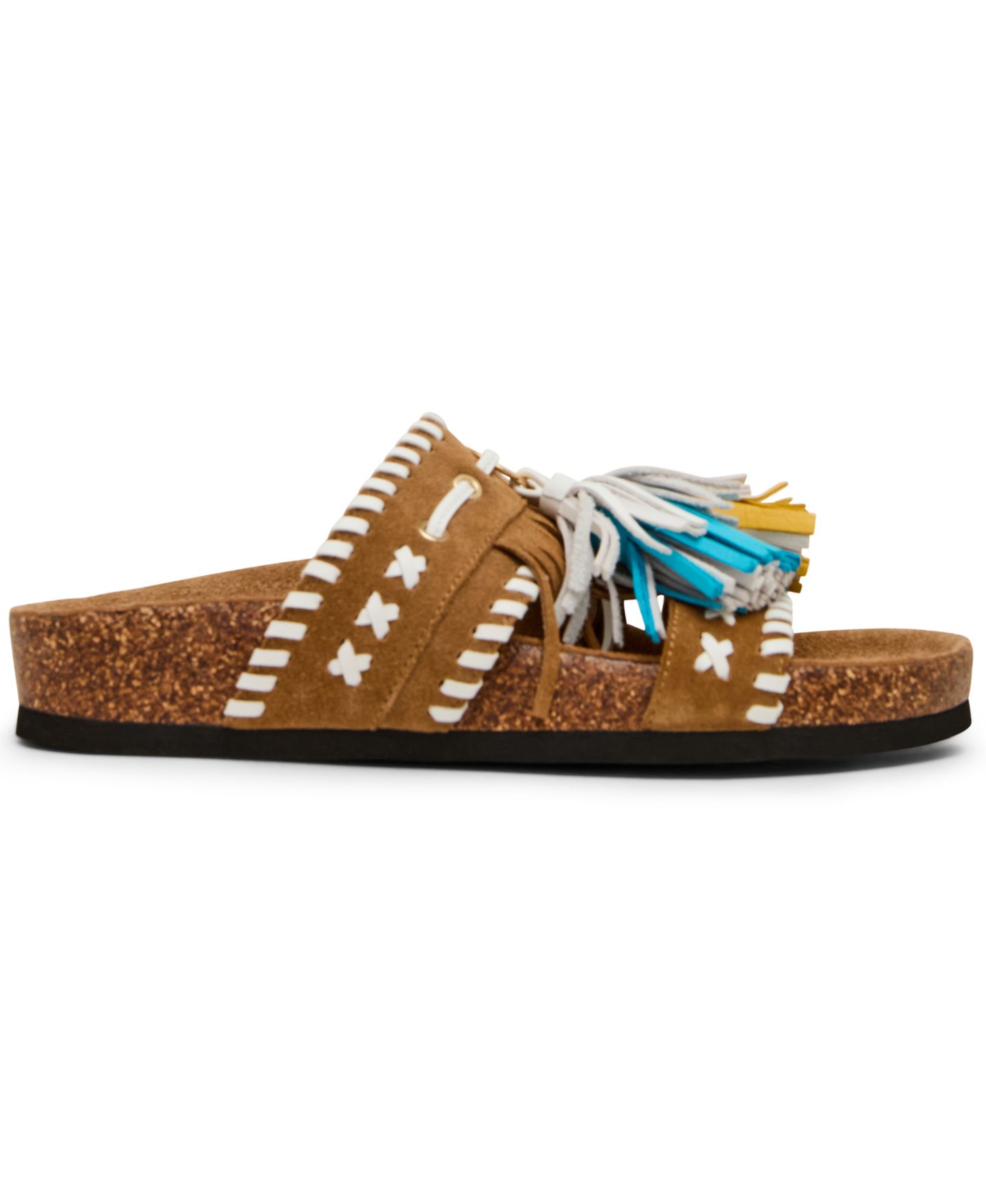 Женские сандалии Steve Madden Lester Tassel Footbed Slip-On Slide, цвет: Рыжевато-коричневый замшевый разноцветный — фото 2