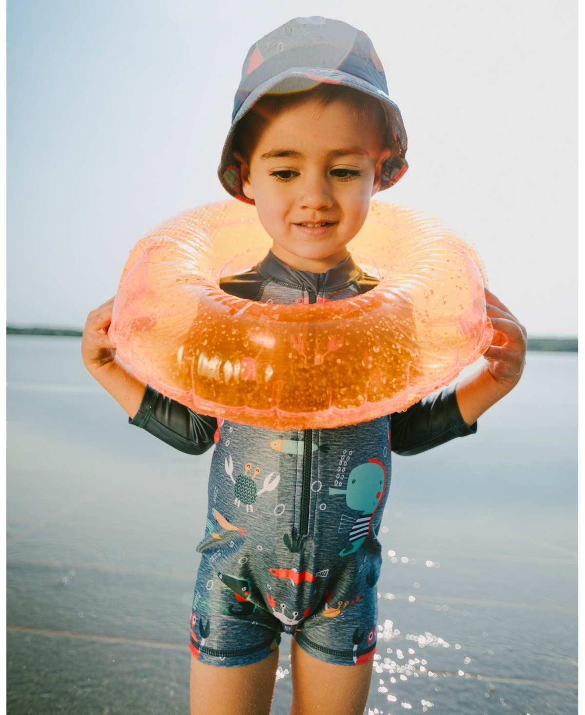 Deux par Deux Baby Boys One-Piece Long Sleeve Rashguard Blue Printed Marine Animals