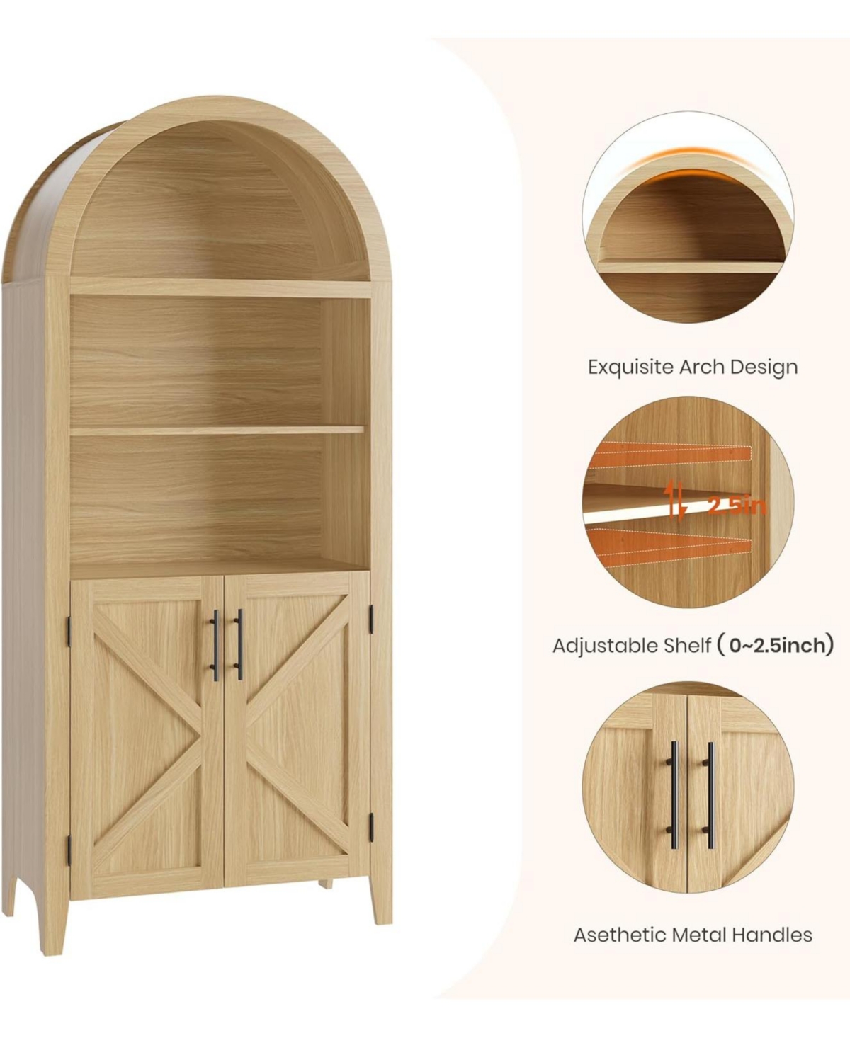 gaomon 5-Tier Open Display Shelf with Nice Texture, Farmhouse Storage Cabinet for Kitchen