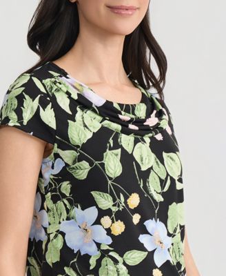 Women's Cowl-Neck Cap-Sleeve Floral Top