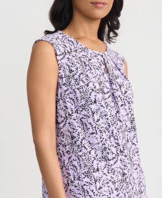 Women's Printed Keyhole-Neck Sleeveless Top