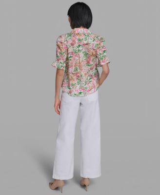 Women's All-over Printed Button Down Top