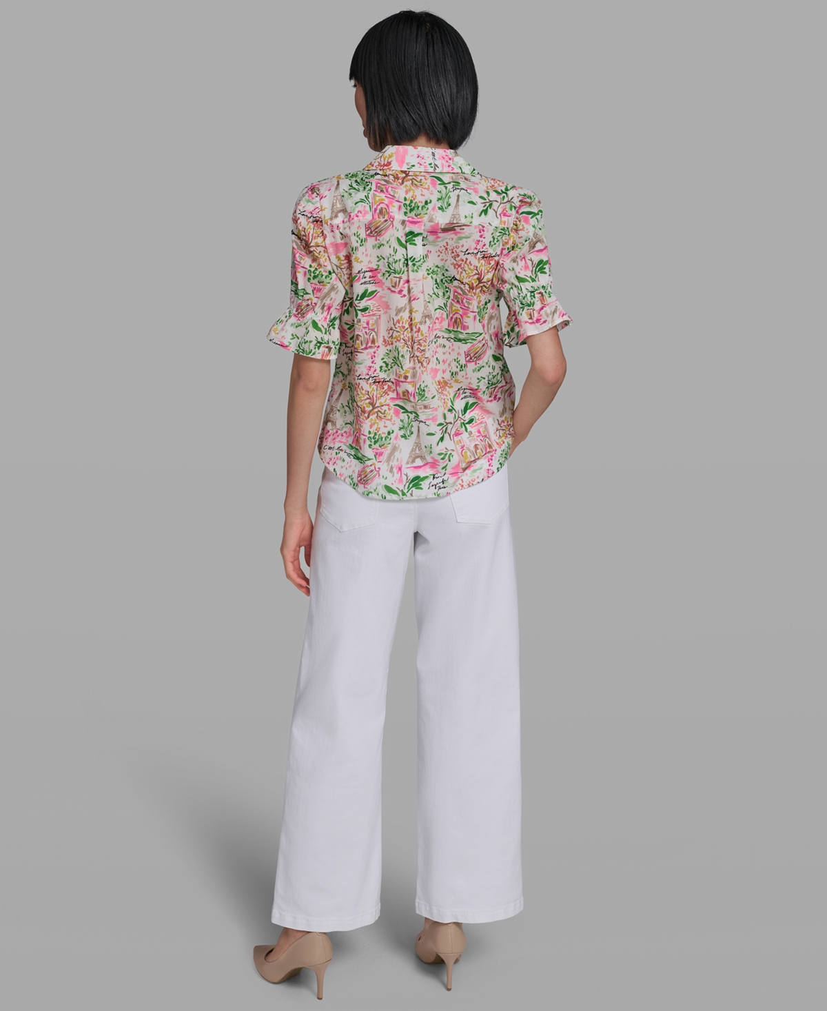 Karl Lagerfeld Paris Women's All-over Printed Button Down Top