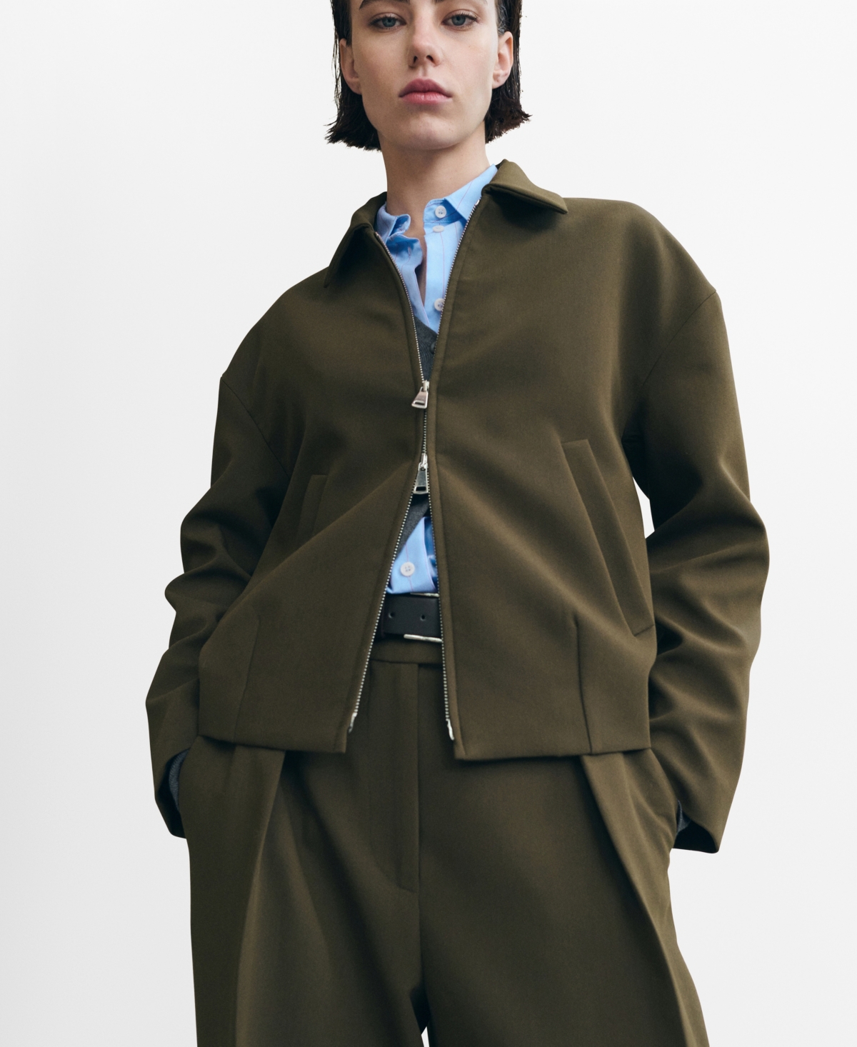 Mango Women's Shirt Collar Bomber Jacket