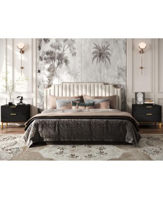 Bedside table with 2 Drawers, Nightstand with Metal Feet