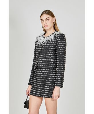 Women's Feather Detailed Bow Tweed Jacket